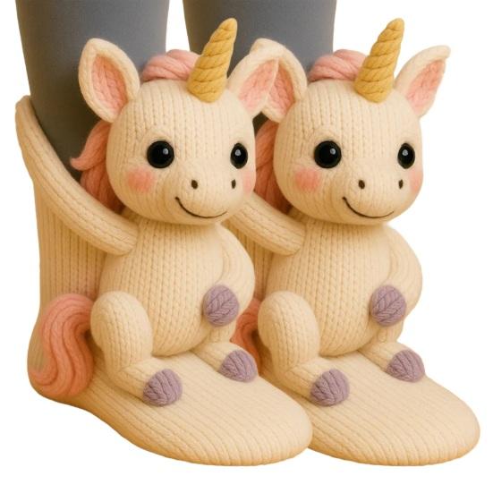 3D Animal Knitted Socks Warm Cute Crew Socks Hand Crocheted Animal Doll Floor Socks Holiday Birthday Gift for Women Girls