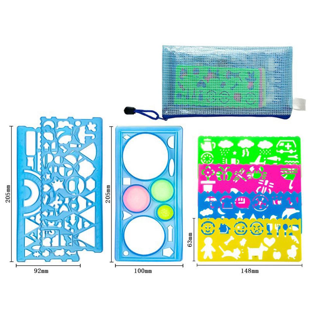 7-in-1 Spirograph Stencil Drawing Ruler Set For Children синий
