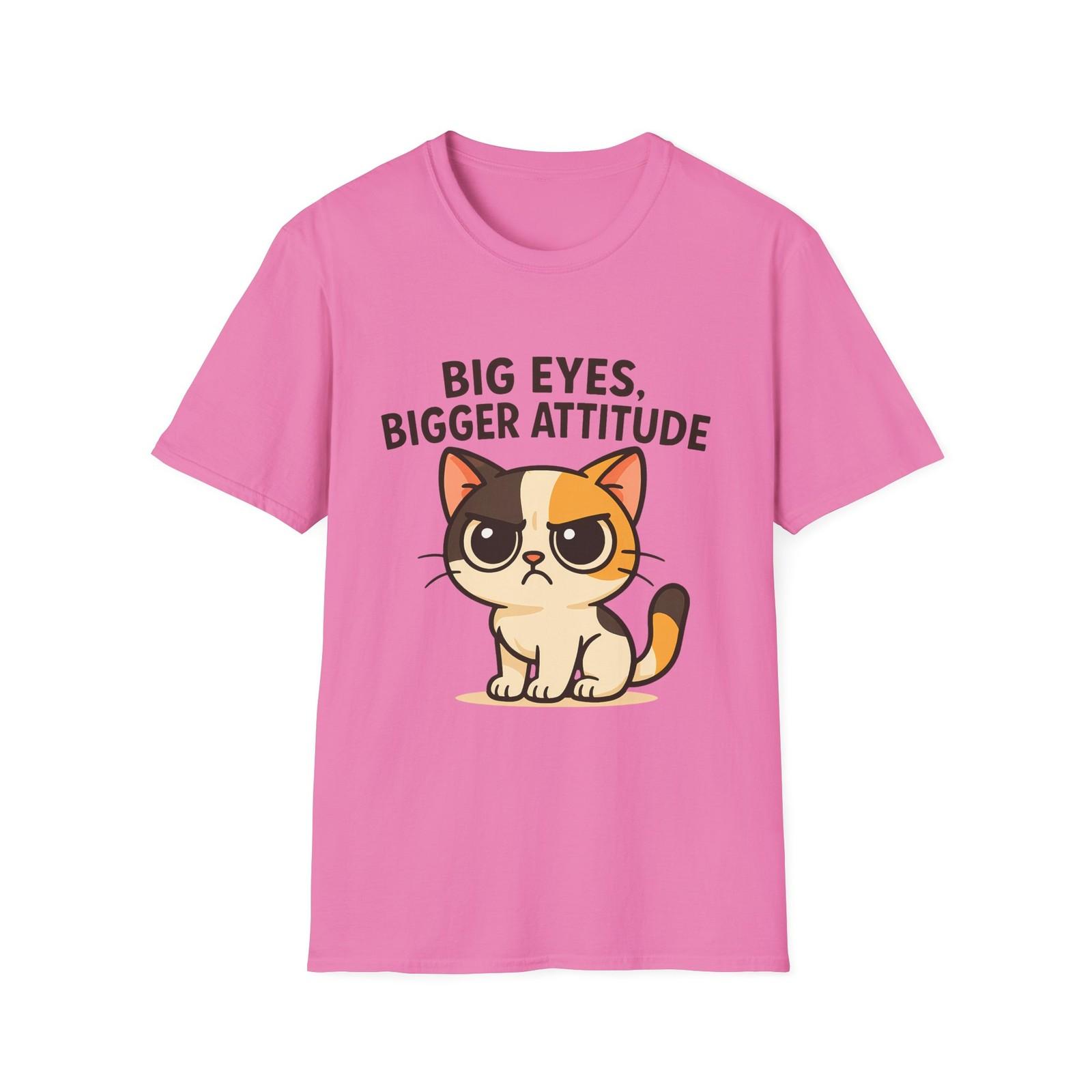 Unisex Softstyle T-Shirt Mens Womens Tees Top Grumpy Cat Humor Big Eyes Bigger Attitude Calico Kitten L
