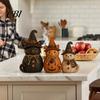Seasonal Home Soft Furnishings 3Pcs Halloween Witch Cat Dog Statues, Resin Rustic Farmhouse Small Harvest Figures Ornaments for Autumn Thanksgiving,