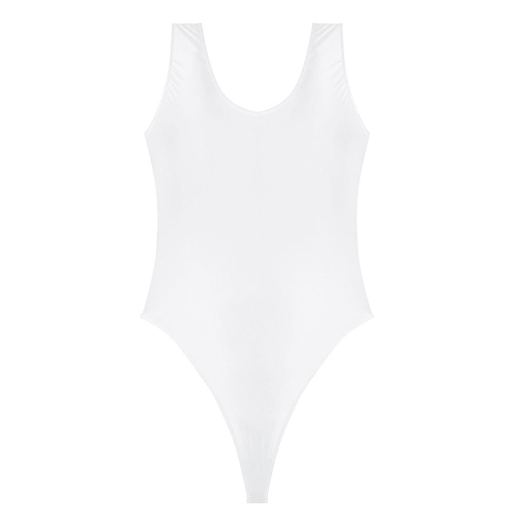 Mens High Cut Sleeveless Bodysuit Glossy Backless Leotard One-Piece Swimsuit Yoga Fitness Swimming Performance Wear