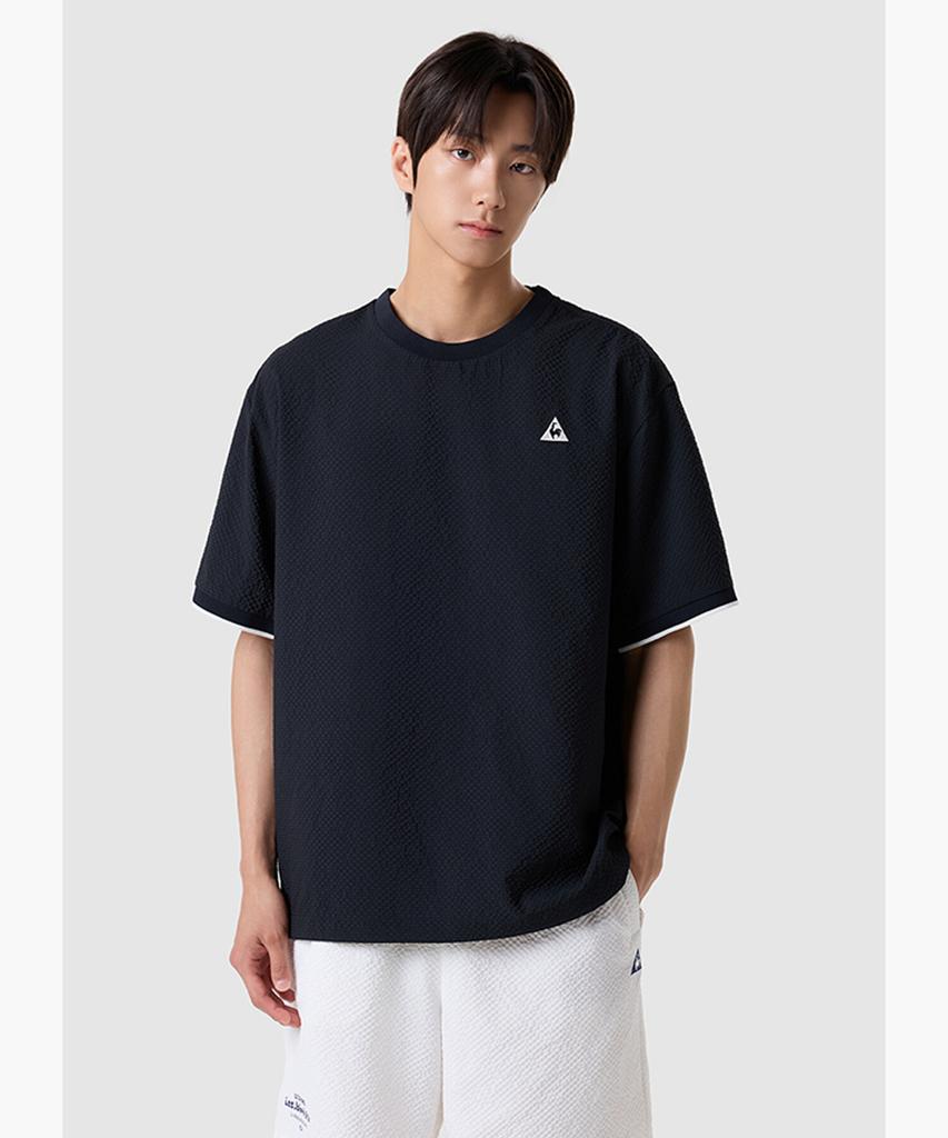LECOQ Unisex Seersucker Loose Fit Short Sleeve Piste - Black Qr223Lwt61 (B Type)