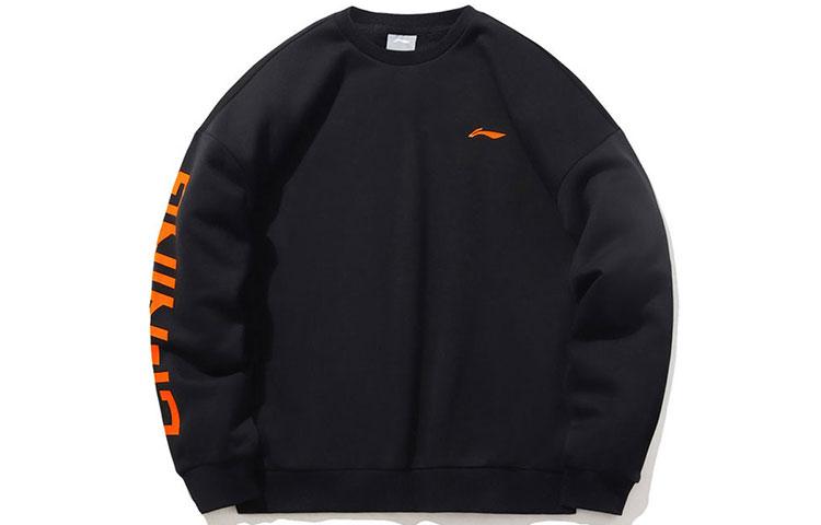 Li Ning Sports Fleece Lined Casual Crew Neck Pullover Sweatshirt Winter Men s Black AWDP932-32 S