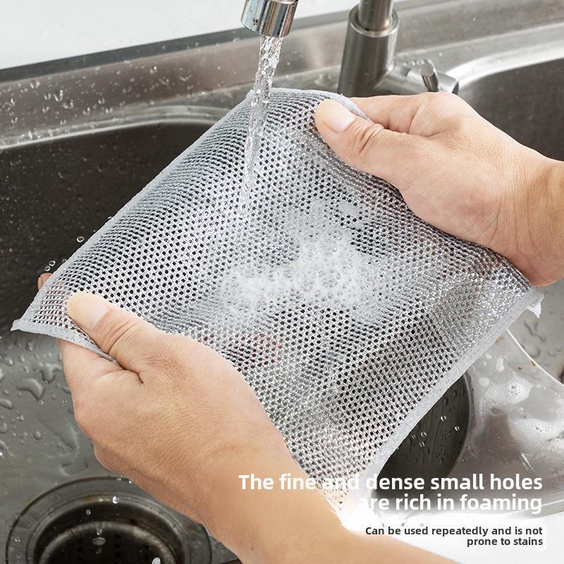 Silver Wire Dish Cloth: Metal Steel Wire Rag for Oil-Free Cleaning