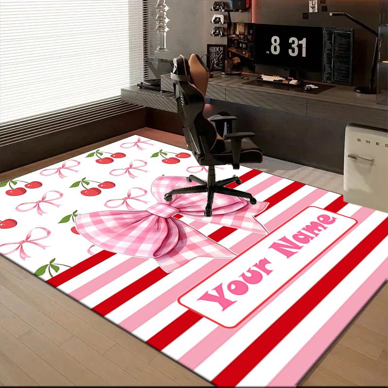 1PC Custom Name Cherry Bow Theme Theme Floor Mat Ideal for Living Room, Game Rooms, Office, Bedroom, Floor Mat Playful Design