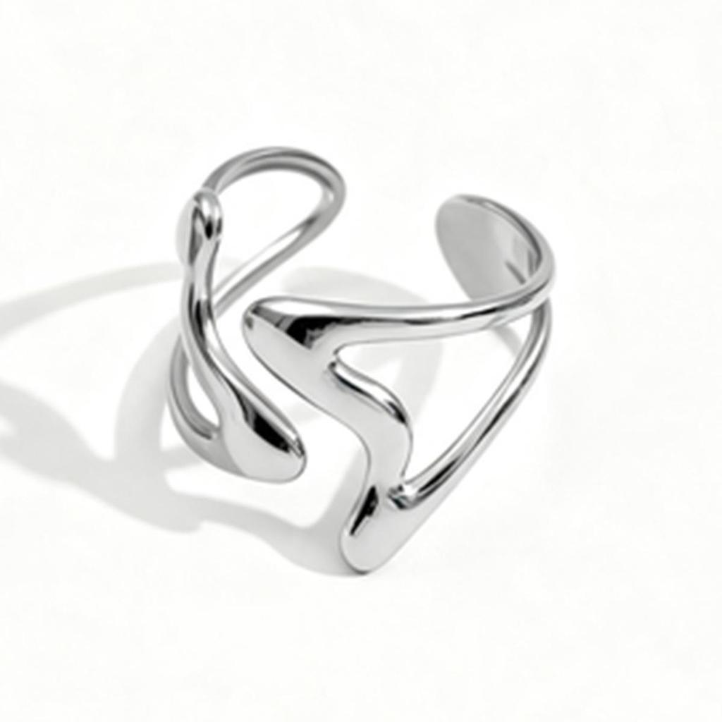 Silver Wave Leaf Adjustable Stainless Steel Ring Set (6 Pieces)