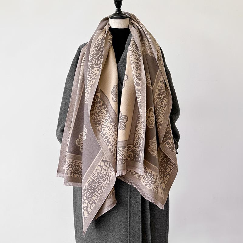 

Elegant Ladies Pashmina Jacquard Cashmere Scarf Winter Thick Warmth Two-Sided Shawl Coldproof Windproof Blanket Scarf