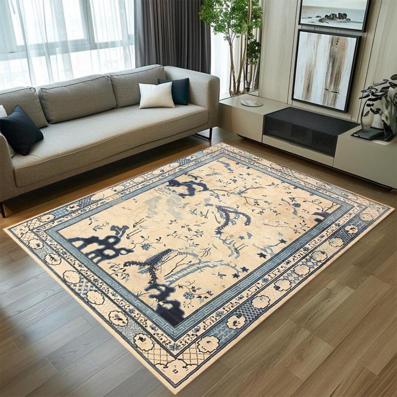 

Chinese Style Landscape Pavilion Rectangular Carpet Vintage Ink Wash Decorative Floor Mat for Living Room Bedroom Home Decor 40X60CM
