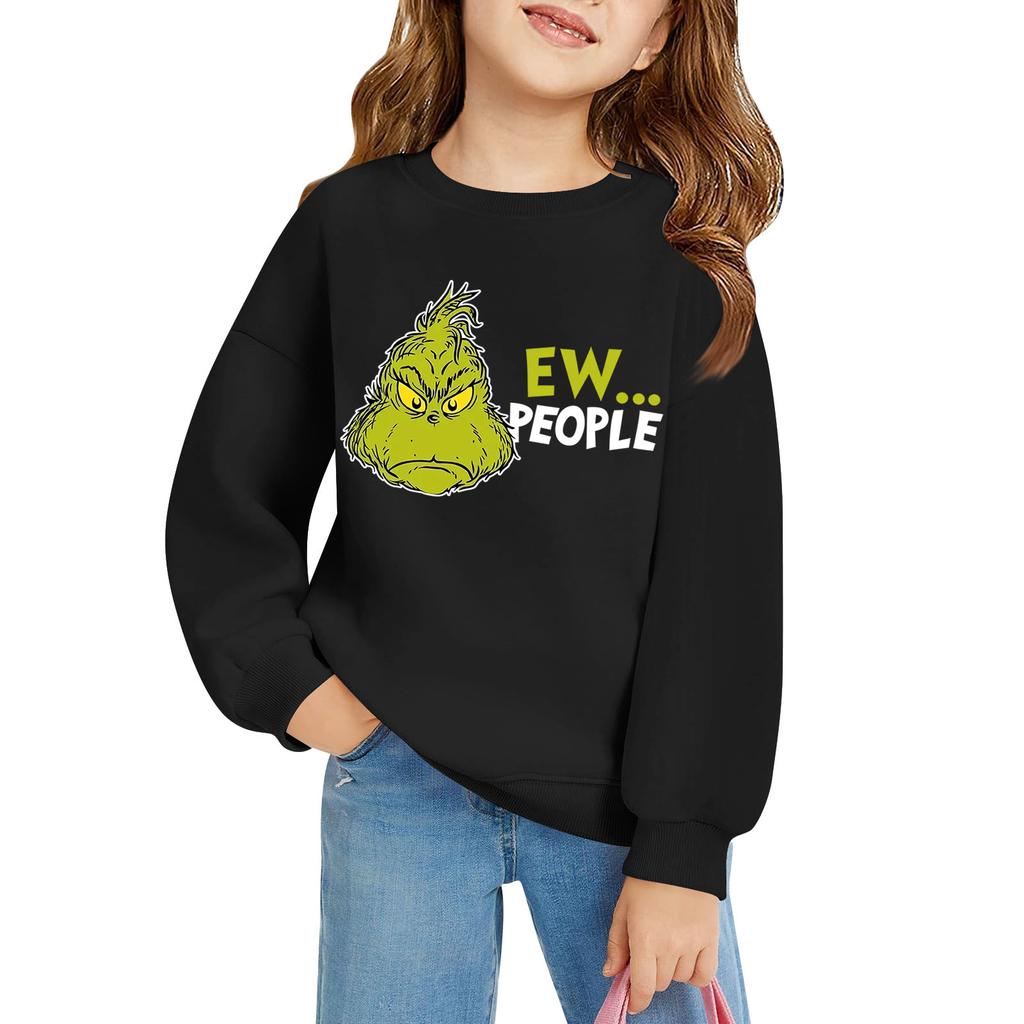 Kids' Long Sleeve Loose Pullover Letter Printed Round Neck Sweatshirt