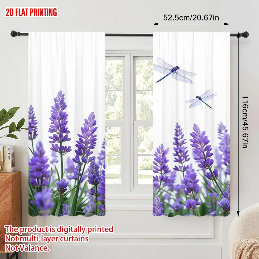 2pc  2D plane printing Light Filtering Curtains Lavender and Butterflies Versatile Durable Polyester (without rod) Decorations