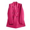Women Suit Coat Lapel Long Sleeve Double Placket Suit Jacket with Pockets Solid Color Loose Fit Mid-length Business Outerwear