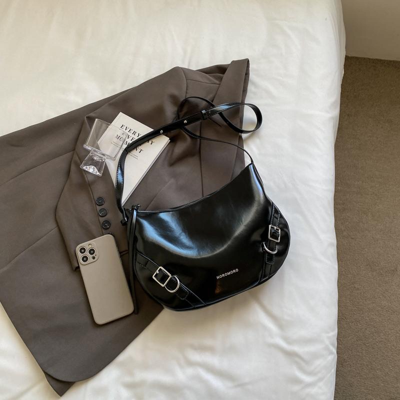 Women PU Trendy Shoulder Handbag Adjustable Strap Fashion Shoulder Bag Chic Hobo Bag Zip Closure for Outdoor Travel