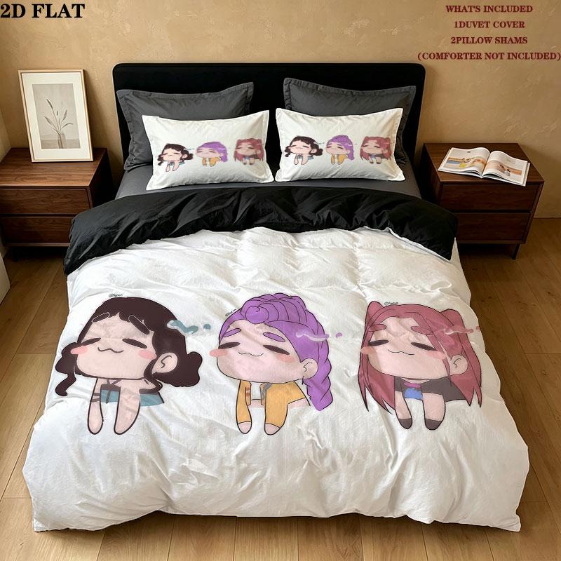 Kpop Demon Hunters Pattern Bedding Quilt Set Quilt Cover Pillowcase Home Birthday Gift(1 * duvet cover + 2 * pillowcase, without core)