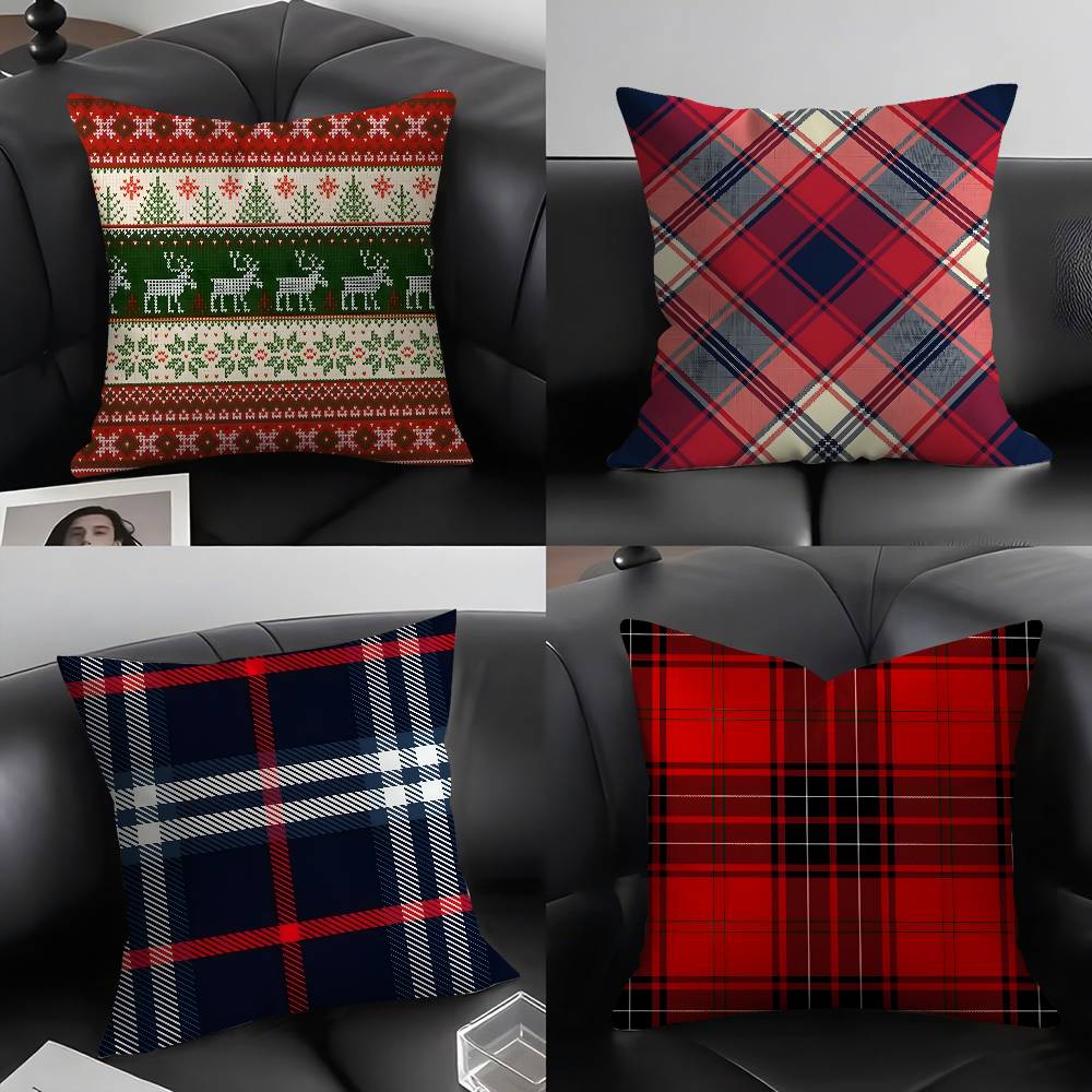 Christmas Plaid Pillow Case Sofa Short Plush Double-sided HD Printing Room Home Office Gift Cushion Cover