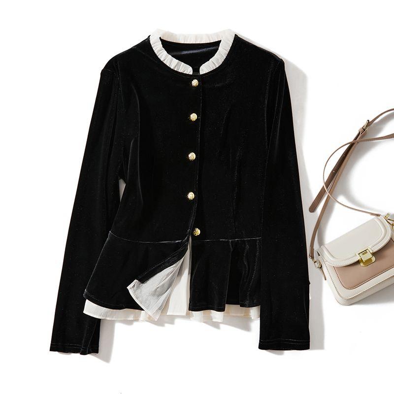 

Noble Old Money Classic Style! Women s Long-Sleeved Single-Breasted Gold Velvet Jacket, Elegant New Black L