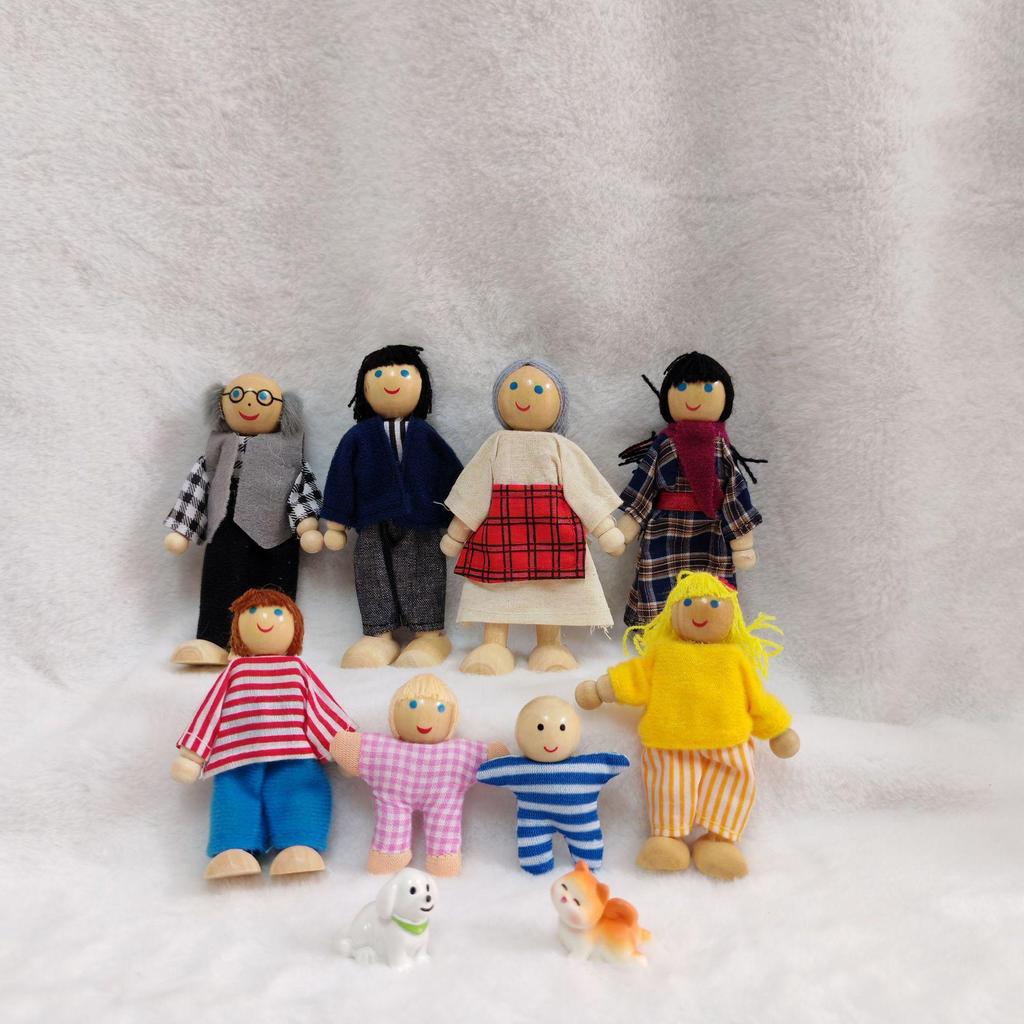 Plaid Handmade Fabric & Wood Grid Doll Figurines – Cute Mini Ornaments for Playhouse Decor