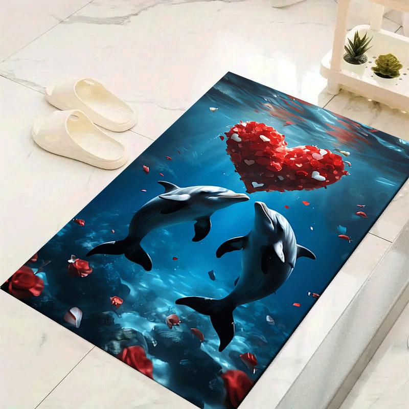 

1pc Dolphin couple and love Print, Design Indoor Area Rug, Soft, Anti-Slip, and Durable Gaming Room Decor for Bedroom, Living Room, and Exer 60cm by 90cm