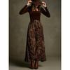2026 Chic European & American Autumn Slim Top with Elegant Long Skirt and Retro Print, Belt Included