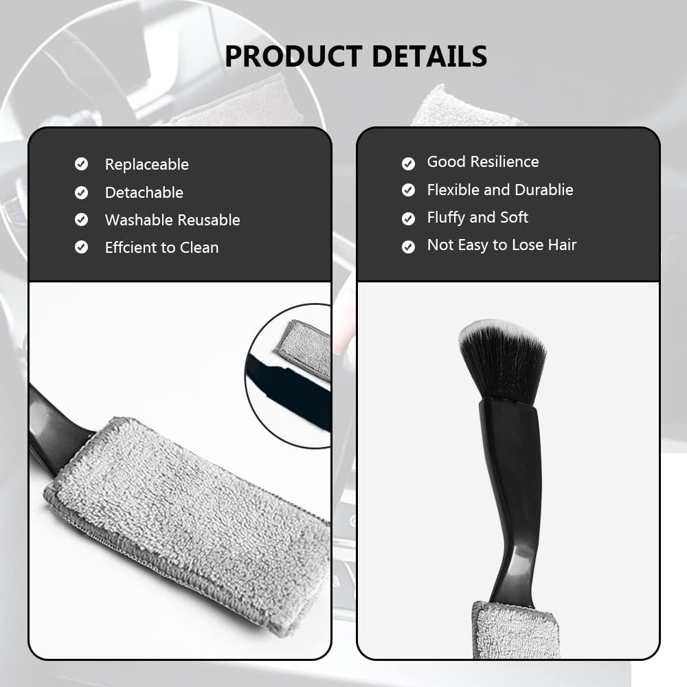 Double Head Brush for Car Clean 2PCS,Car Brushes for Detailing Interior,Car Detailing Brushes Exterior,Soft Car Detailing Brush(Double