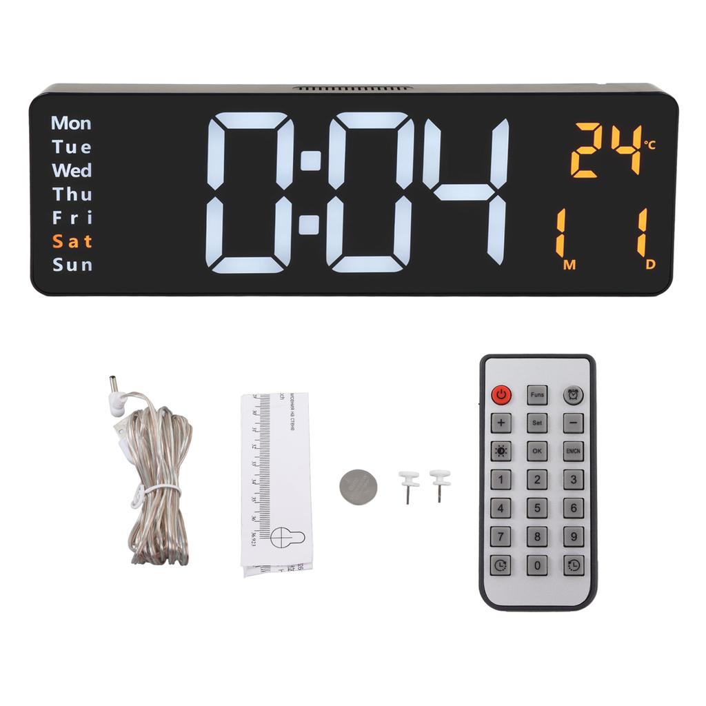 LED Digital Clock Large Screen Wall Mounted Clock with Remote Control 10 Level Adjustable Brightness Date Temperature