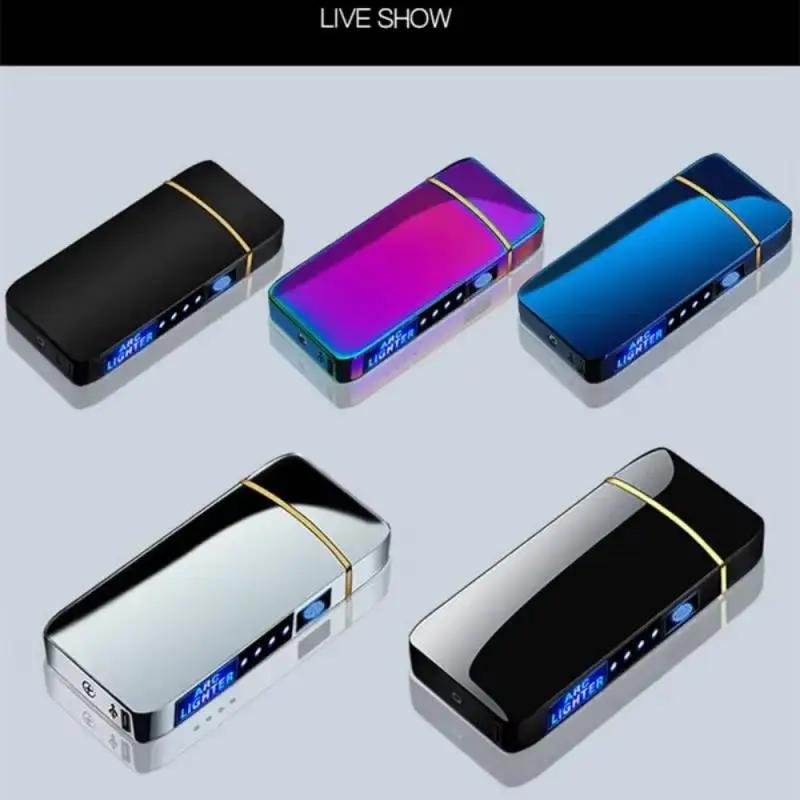 Electric Windproof Metal Lighter Double Arc Flameless Plasma Rechargeable USB Lighter LED Power Display Does Not Contain Gas