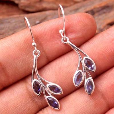 Natural Iolite Gemstone 925 Sterling Silver Earring Handmade Jewelry