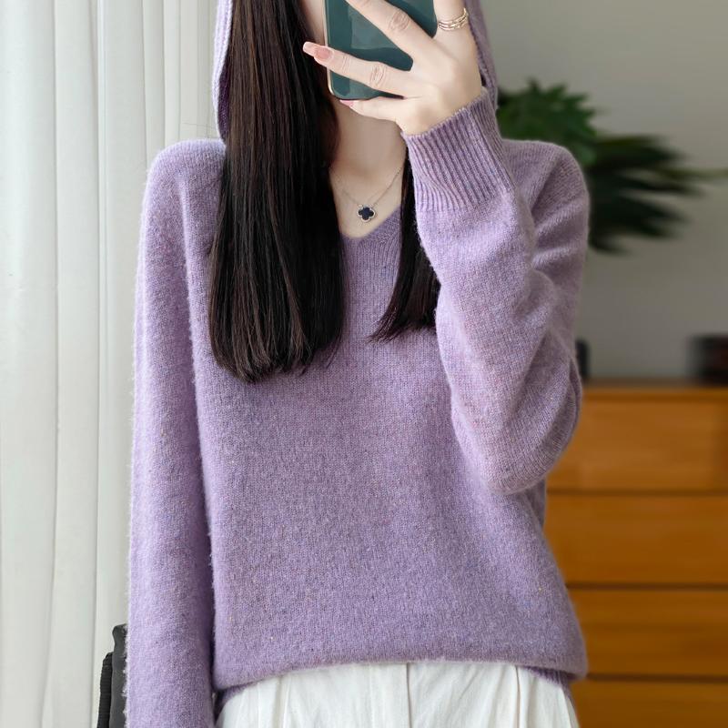 Damer Strikket Hettegenser 100% Ull Genser MODERN NEW SAGA Vinter Strikket Pullover Genser Myke Varme Ullgensere Jumper Strikket Topp