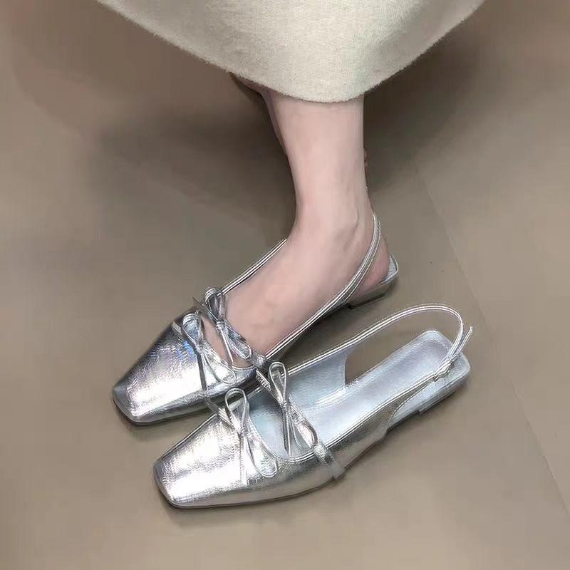 Fashion Bow Women Flats Square Toe Sandals Luxury New Summer Fashion Shoes 2025 Designer Party Slingback Slippers Dress Sandalias Mujer