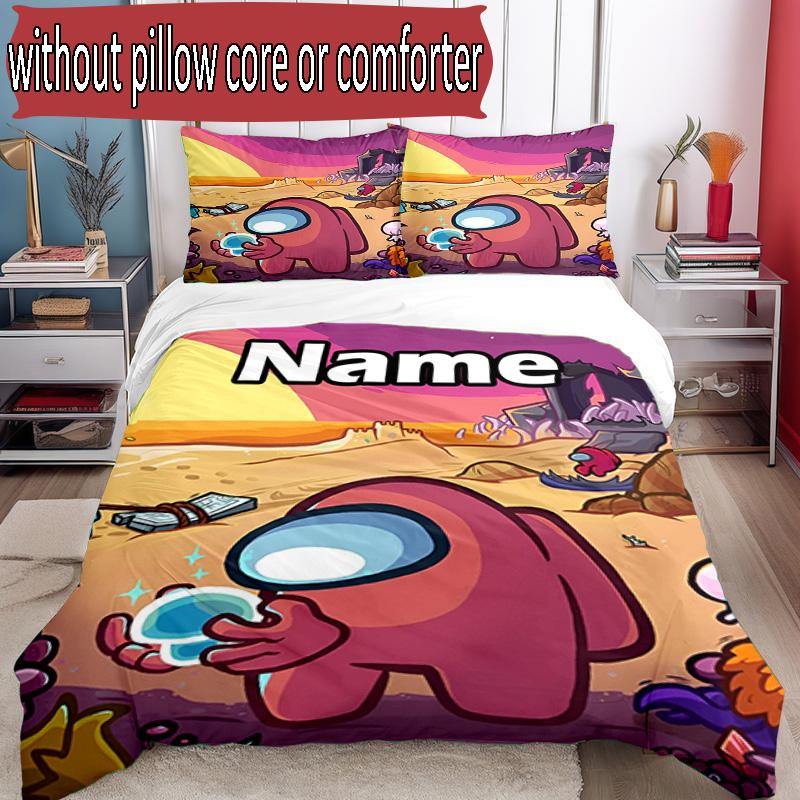 3pcs Duvet Cover Set (1*Duvet Cover + 2*Pillowcase, Without Core), Custom Name Among Us Pattern Bedding Set, Home Bedroom Decor Gift