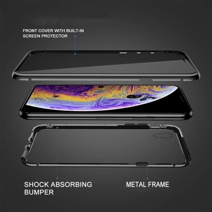 Case - Samsung - Galaxy A50 - Shockproof - Metal - Tempered Glass - Black