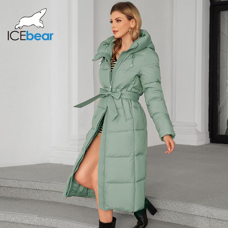 ICEbear 2024 Winter Damen Lange Baumwolljacke Damen Kapuzentunika Mantel Damen Einfarbig Verdickte Thermojacke GWD4502I