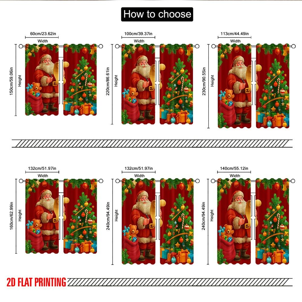 2pcs 2D flat printing Christmas Party Curtains Christmas Santa Claus Gift Tree Digital Printed Polyester Drapes Party & Holiday