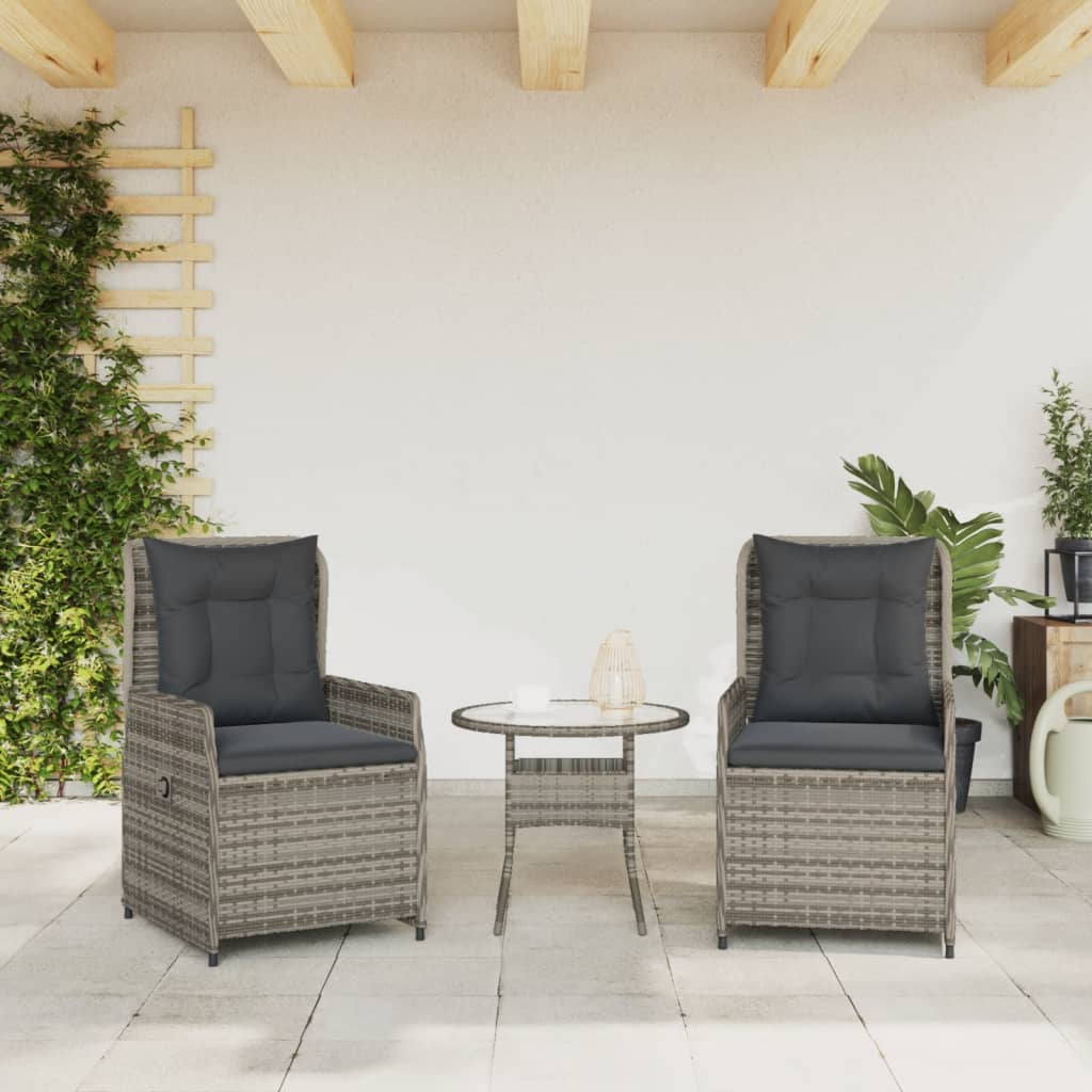 Garden Armchair 2 pcs Adjustable Grey Poly Rattan