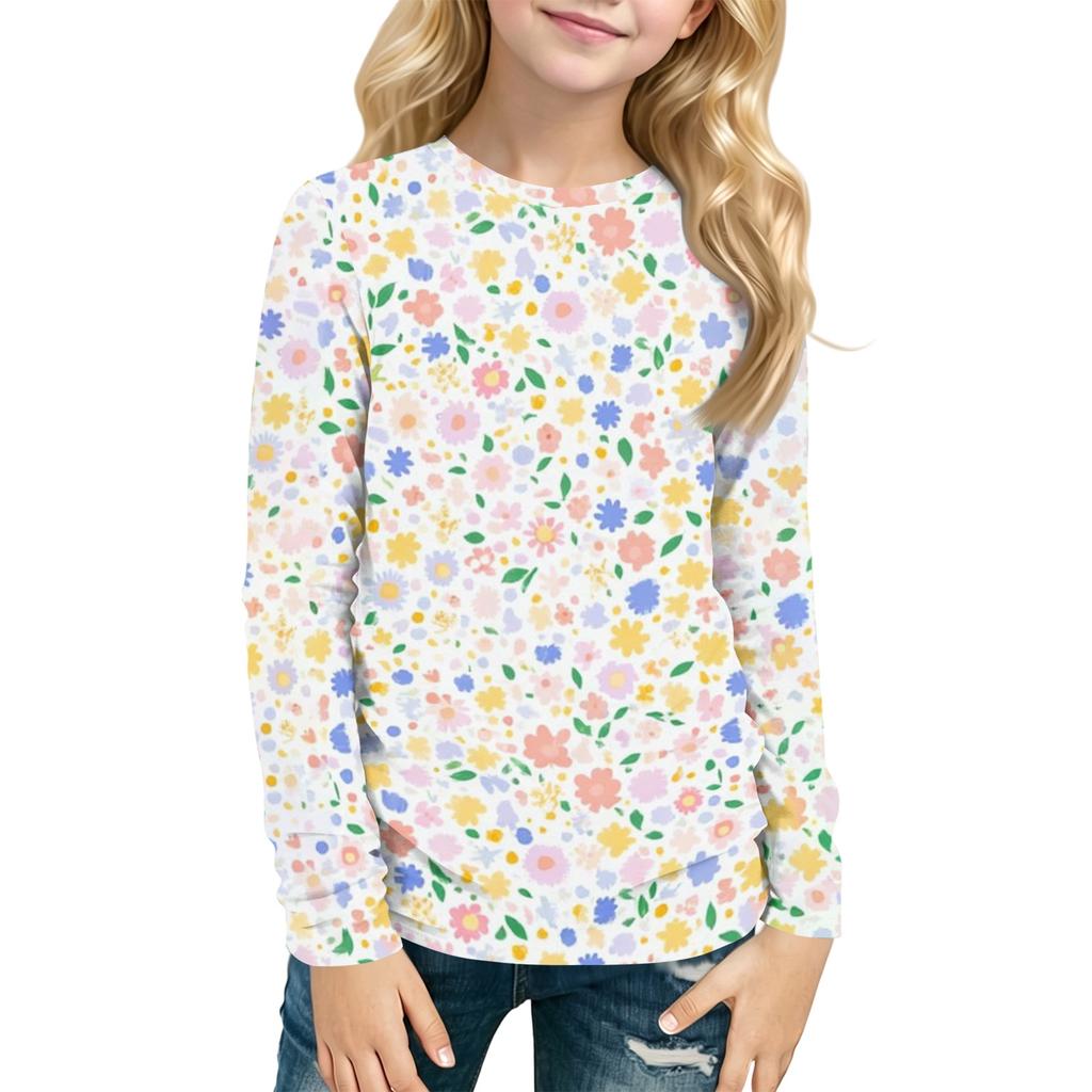 Kids' Long Sleeve Neck Printed T-Shirt Casual Top for Boys and Girls