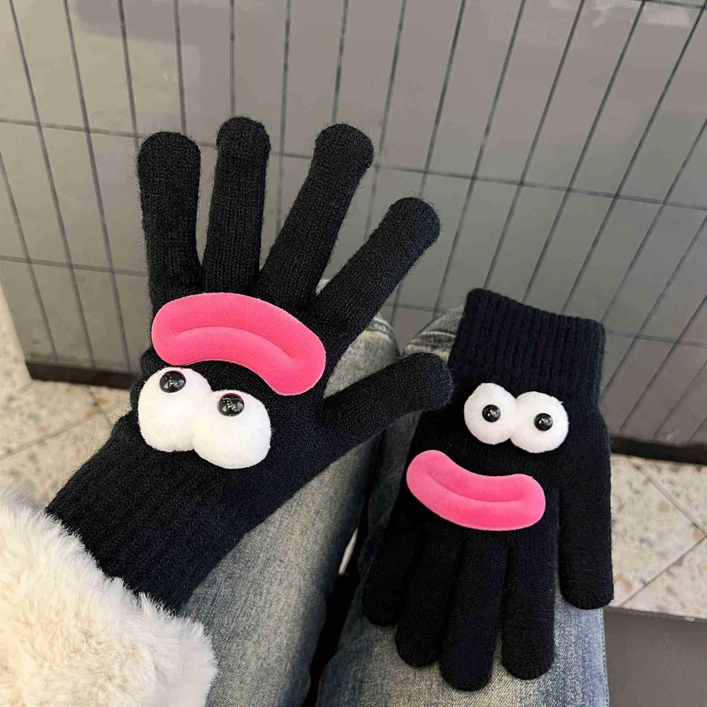 Korean Version of Funny Knitted Gloves for Women In Winter Warm and Cute Cartoon Students with Fingerless Touch Screen Split Finger Woolen Gloves