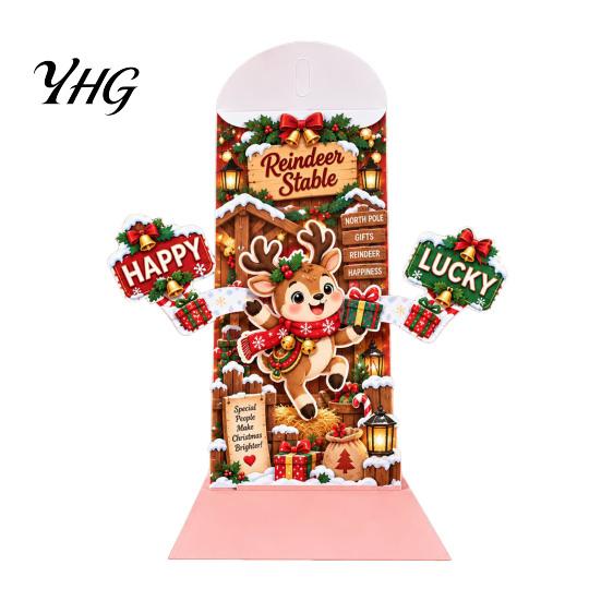 Retro Style Christmas Cards 3D Pop Up Card, Money Gift Card Holder with Handwritten Holiday Blessing Cash Slot, Hummingbird Santa Reindeer Design,