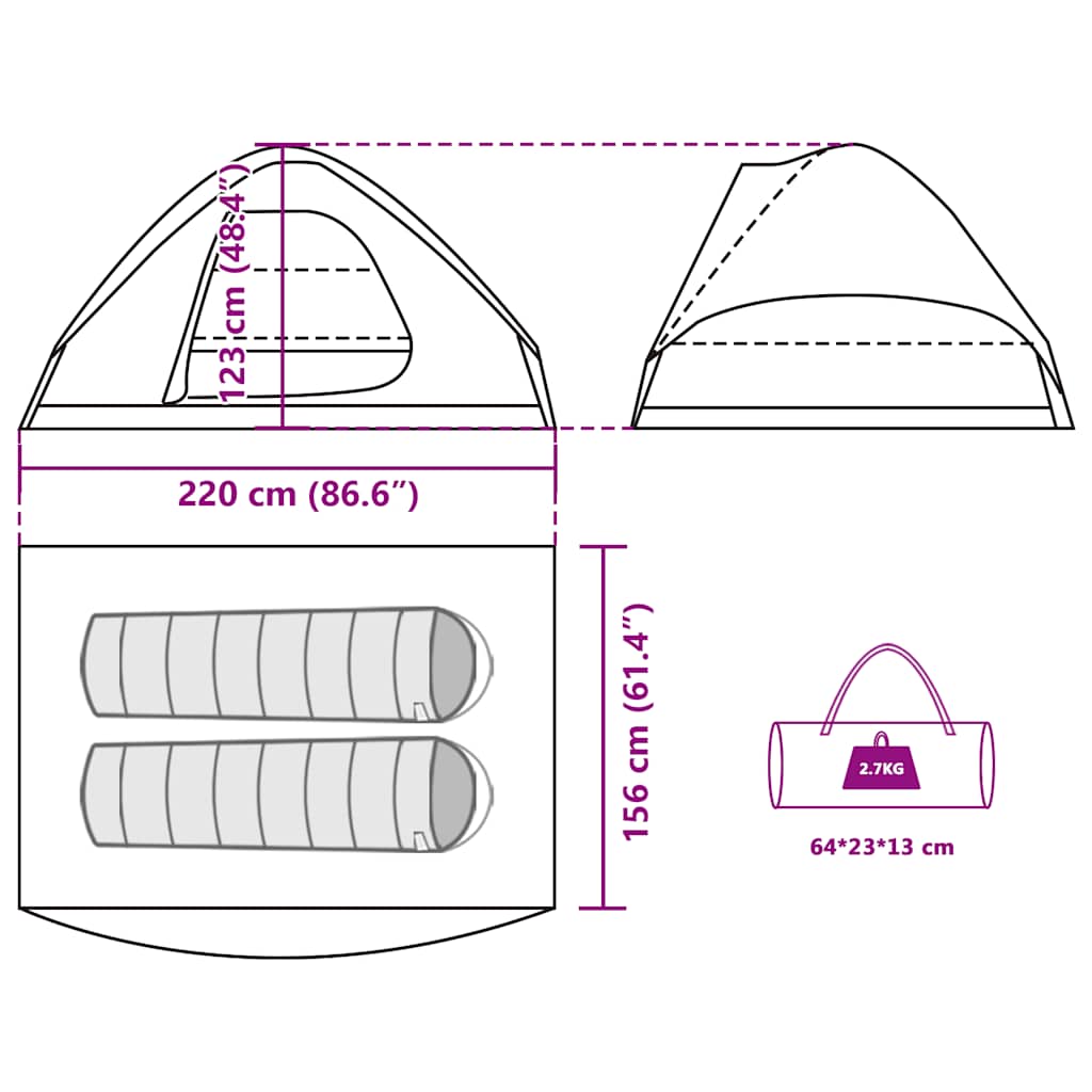 Dome Camping Tent for 2 Persons Olive Green Waterproof