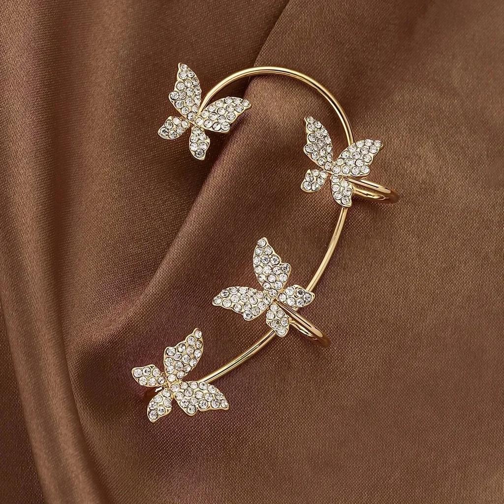 Clip Earrings Silver Color Metal Butterfly Ear Clip Without Piercing for Women Sparkling Zircon Ear Cuff Wedding Fashion Jewelry