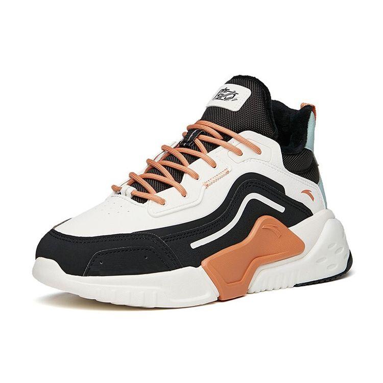 Anta Low Top Running Shoes Fashion Leather Women Sneaker Black White Green 122148980-2