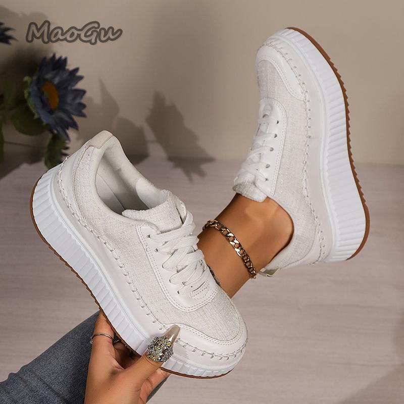 Fashion Fashion Glitter Platform Sneakers for Women 2025 Spring Lace Up Pink Sports Shoes Woman Plus Size 43 Thick Bottom Walking Shoes