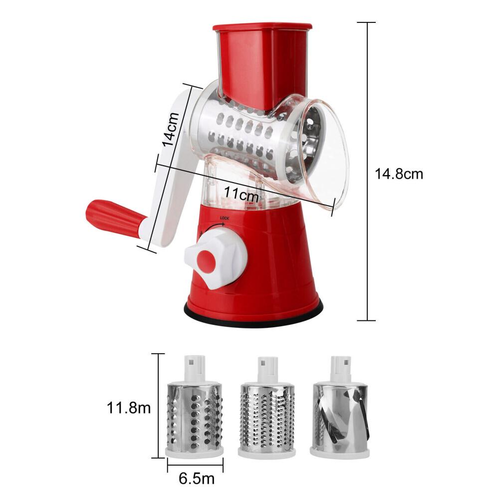 3 Drum Blades Cheese Grater Rotary Handheld Fruit Vegetable Slicer(Red) 