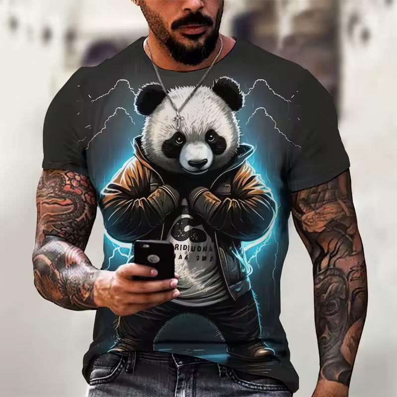 Fashion Panda Graphic T Shirts for Men Trend Summer Short Sleeve 3D Animals Printed Kids T-shirts Loose Streetwear Hip Hop Tees