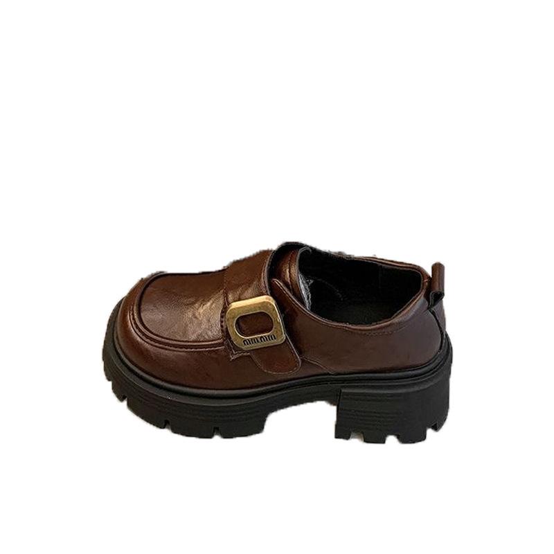 Dicke Sohle, dicker Absatz, Klettverschluss, Einzelne Schuhe für Damen, Frühjahr 2025, neue Mode, vielseitiger Stil, kleine Lederschuhe, erhöhen die Höhe