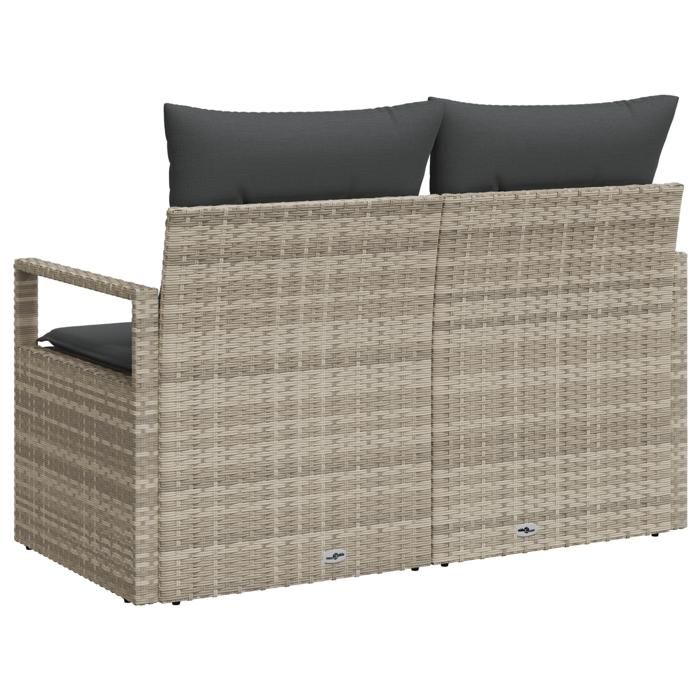 Canapé de jardin 2 places vidaXL avec rangement et coussins en poly rattan gris 42006767