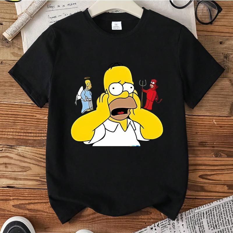 Summer Simpsons Officially Authorized The Simpsons with Homer Simpson and Two Characters Printed Unisexs Roundneck Pure Cotton