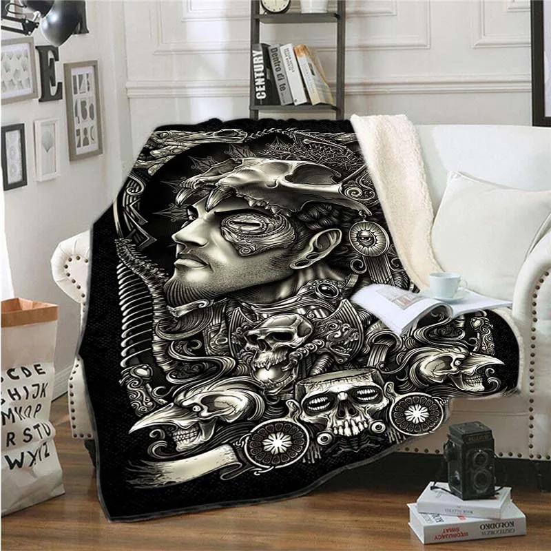Tepper og kaster for voksne Barn Svart Satan Skull Kvinner Dødt hode Mystisk sirkel Esoterisk Halloween-teppe Demon-teppe
