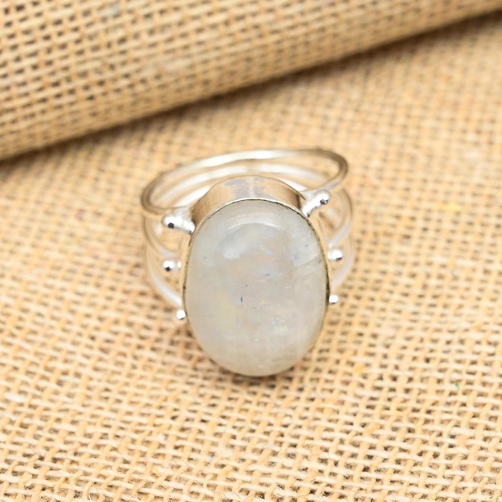 Astonishing Rainbow Moonstone Gemstone 925 Sterling Silver Handmade Jewelry Lovely Ring For Her