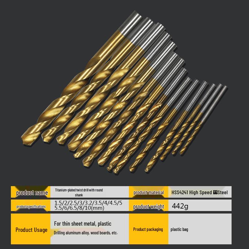 99-Piece Titanium-Plated High-Speed Steel Twist Drill Bit Set (1.5mm-10mm) with Straight Round Shank for Hand Drills
