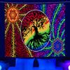 Cyber Fluoreszierendes Wandteppich UV Böhmischer Stil Hellseher Schamane Baum des Lebens Schmetterling Wandbehang Heimdekoration