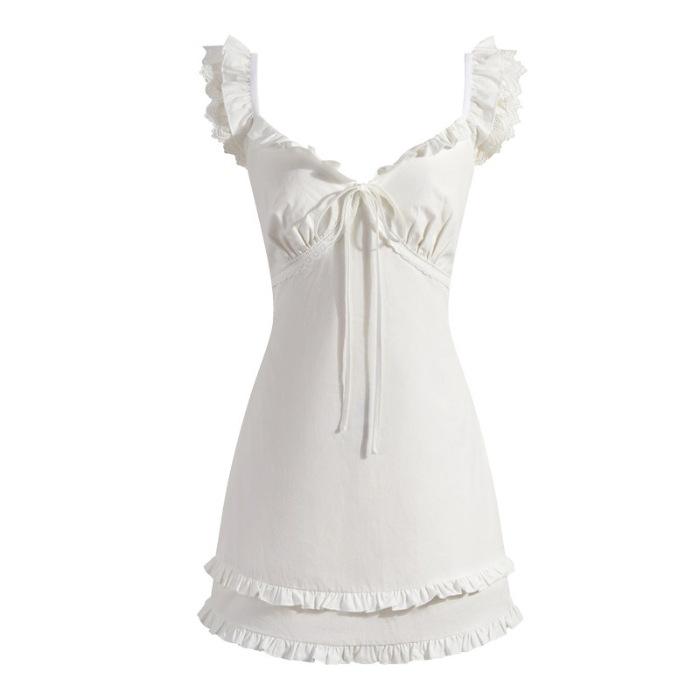 Practice, first love white dress, white suspender skirt with ruffle edge, short feminine French temperament fairy skirt